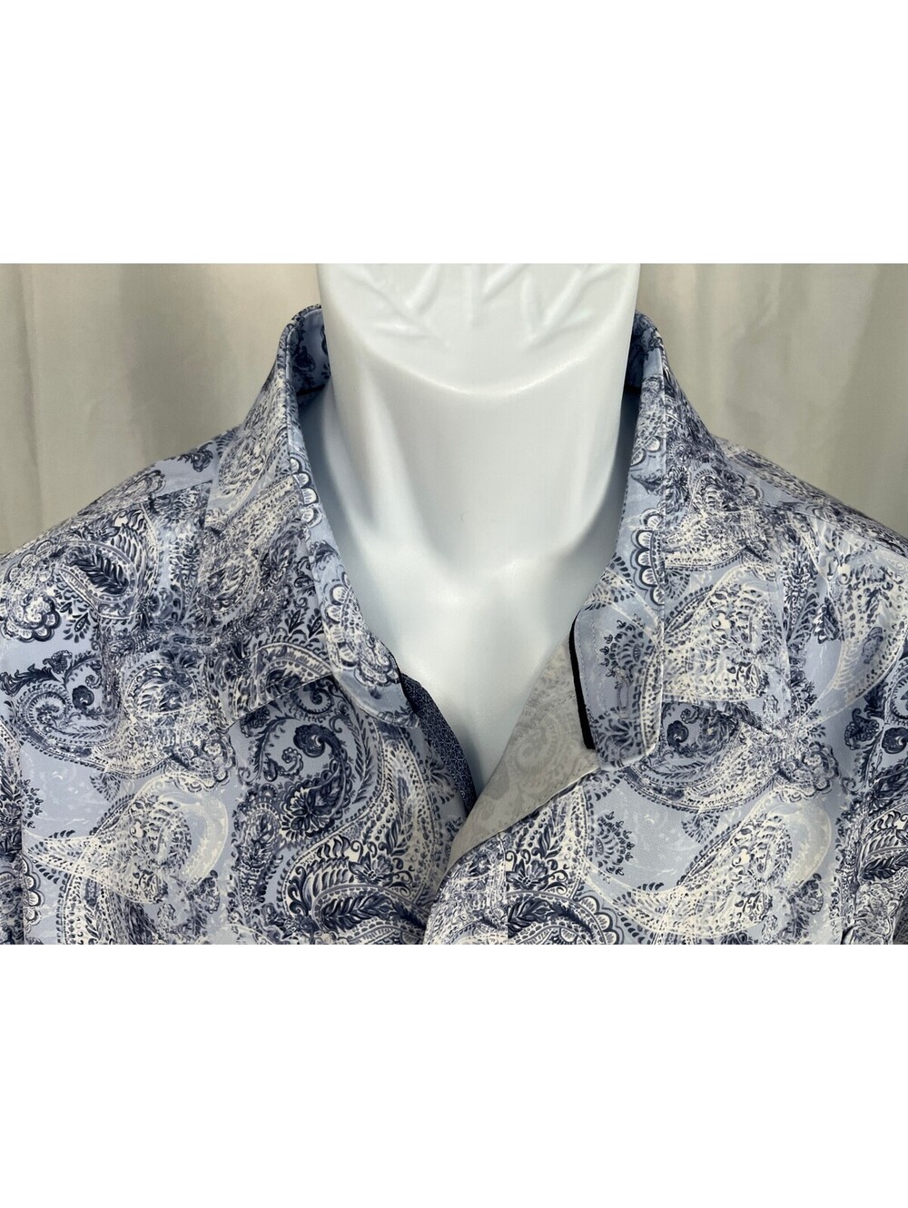 7 Diamonds Men's Blue White Unique 4-Way Stretch Short Sleeve Shirt Large L